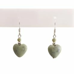Cashs Crystal Cashs Ireland, Connemara Marble Sterling Silver Heart Earrings Pair
