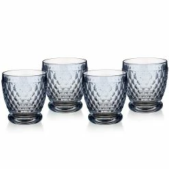 Villeroy And Boch Boston Colored Double Old Fashioned Blue Set Of 4