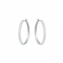 Swarovski Crystal Swarovski Stone Hoop Pierced Earrings, White, Rhodium