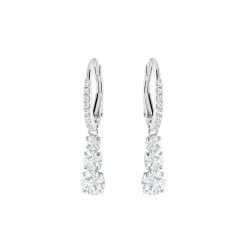 Swarovski Crystal Swarovski Attract Trilogy Round Pierced Earrings, White, Rhodium