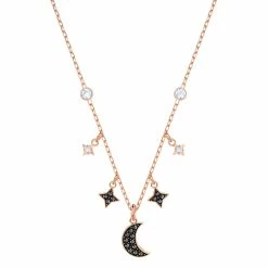 Swarovski Crystal Swarovski Black Crystal And Rose Gold Symbolic Moon Necklace