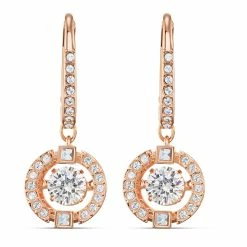 Swarovski Crystal Swarovski Drop Crystal And Rose Gold Sparkling Dance Pierced Earrings Pair