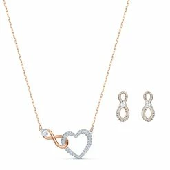 Swarovski Crystal Swarovski Infinity Necklace And Earring Set Heart Infinity Crystal Rose Gold
