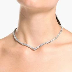 Swarovski Crystal Swarovski Tennis Deluxe Mixed V Necklace, White, Rhodium Plated -wine set shop 5556917 a3
