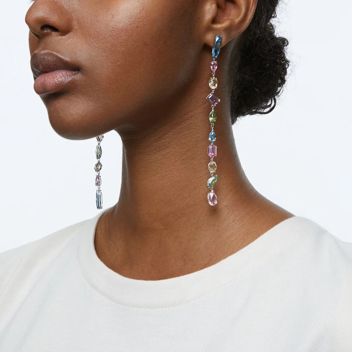 Swarovski Gema Drop Earrings, Extra Long, Multicolored, Rhodium Plated, Pair 2 Swarovski Gema Drop Earrings, Extra Long, Multicolored, Rhodium Plated, Pair - Image 2
