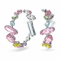 Swarovski Gema Hoop Earrings, Precision Cut Crystals, Multicolored, Rhodium Plated