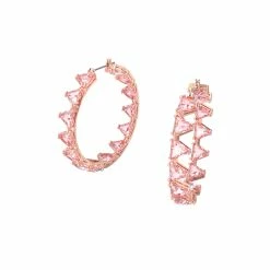 Swarovski Triangle Cut Crystals, Pink, Rose-Gold Tone Plated Millenia Hoop Pierced Earrings