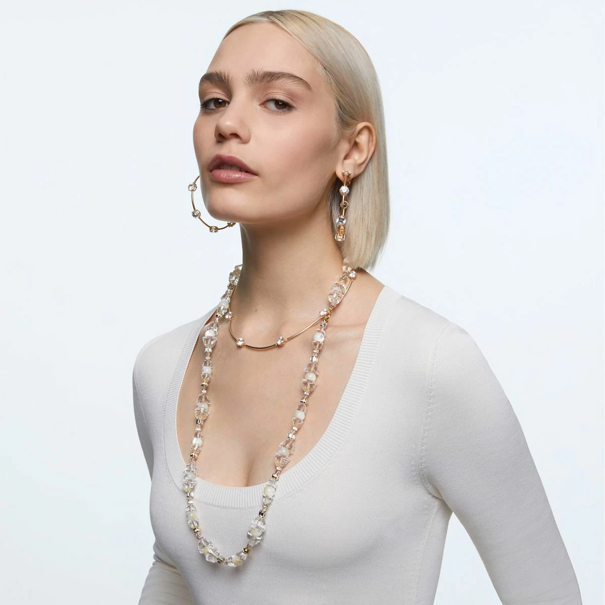 Swarovski Crystal And Gold-Tone Plated Constella Hoop Pierced Earrings 2 Swarovski Crystal And Gold-Tone Plated Constella Hoop Pierced Earrings - Image 2