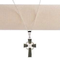 Cashs Crystal Cashs Ireland, Sterling Silver Cross Necklace With Connemara Marble Inlay