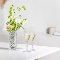 Orrefors Kosta Boda Orrefors Carat Champagne Flutes Pair And 7" Vase Gift Set -wine set shop 6590100 a2