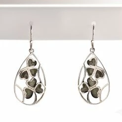 Cashs Crystal Cashs Ireland, Sterling Silver And Connemara Marble Lucky Shamrocks Earrings Pair