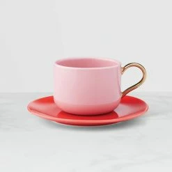 Kate Spade, Lenox Make It Pop Cup, Saucer Pink, Red