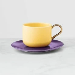 Kate Spade, Lenox Make It Pop Cup, Saucer Yellow With Purple