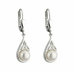 Cashs Crystal Cashs Ireland, Sterling Silver And Pearl Trinity Knot Earrings
