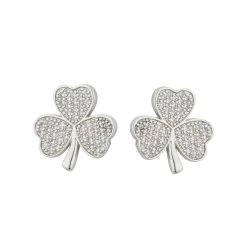 Cashs Crystal Cashs Ireland, Rhodium Shamrock Pierced Earrings Pair