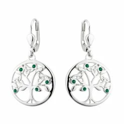 Cashs Crystal Cashs Ireland, Rhodium And Crystal Tree Of Life Earrings