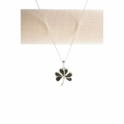 Cashs Crystal Cashs Ireland, Sterling Silver And Connemara Marble Shamrock Pendant Necklace