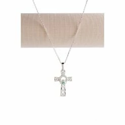 Cashs Crystal Cashs Ireland, Sterling Silver Celtic Cross Necklace With Claddagh Green Stone
