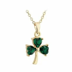 Cashs Crystal Cashs Ireland, Gold-Plated Small Shamrock And Crystal Pendant Necklace