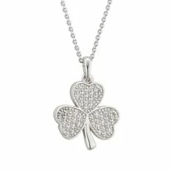 Cashs Crystal Cashs Ireland, Rhodium Shamrock Pendant Necklace