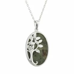 Cashs Crystal Cashs Ireland, Sterling Silver And Connemara Marble Oval Tree Of Life Pendant Necklace