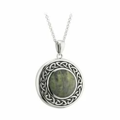 Cashs Crystal Cashs Ireland, Sterling Silver And Connemara Marble Round Celtic Necklace