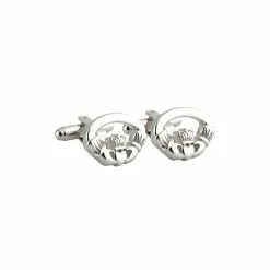 Cashs Crystal Cashs Ireland, Rhodium Claddagh Cufflinks Pair