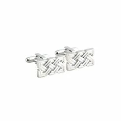 Cashs Crystal Cashs Ireland, Rhodium Celtic Knot Cufflinks Pair