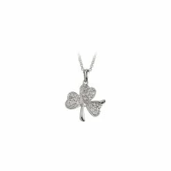 Cashs Crystal Cashs Ireland, Crystal Pave And Rhodium Shamrock Pendant Necklace