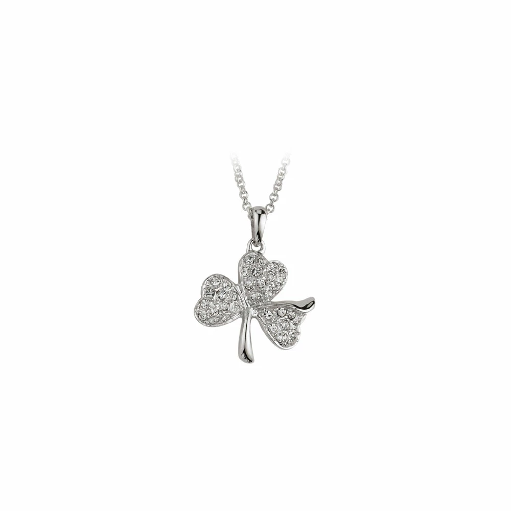 Cashs Crystal Cashs Ireland, Crystal Pave And Rhodium Shamrock Pendant Necklace 1 Cashs Crystal Cashs Ireland, Crystal Pave And Rhodium Shamrock Pendant Necklace
